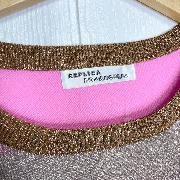 REPLICA LOS ANGELES Candy Stripe Pink and Metallic Cashmere Stripe Sweater $398 - Picture 8 of 11